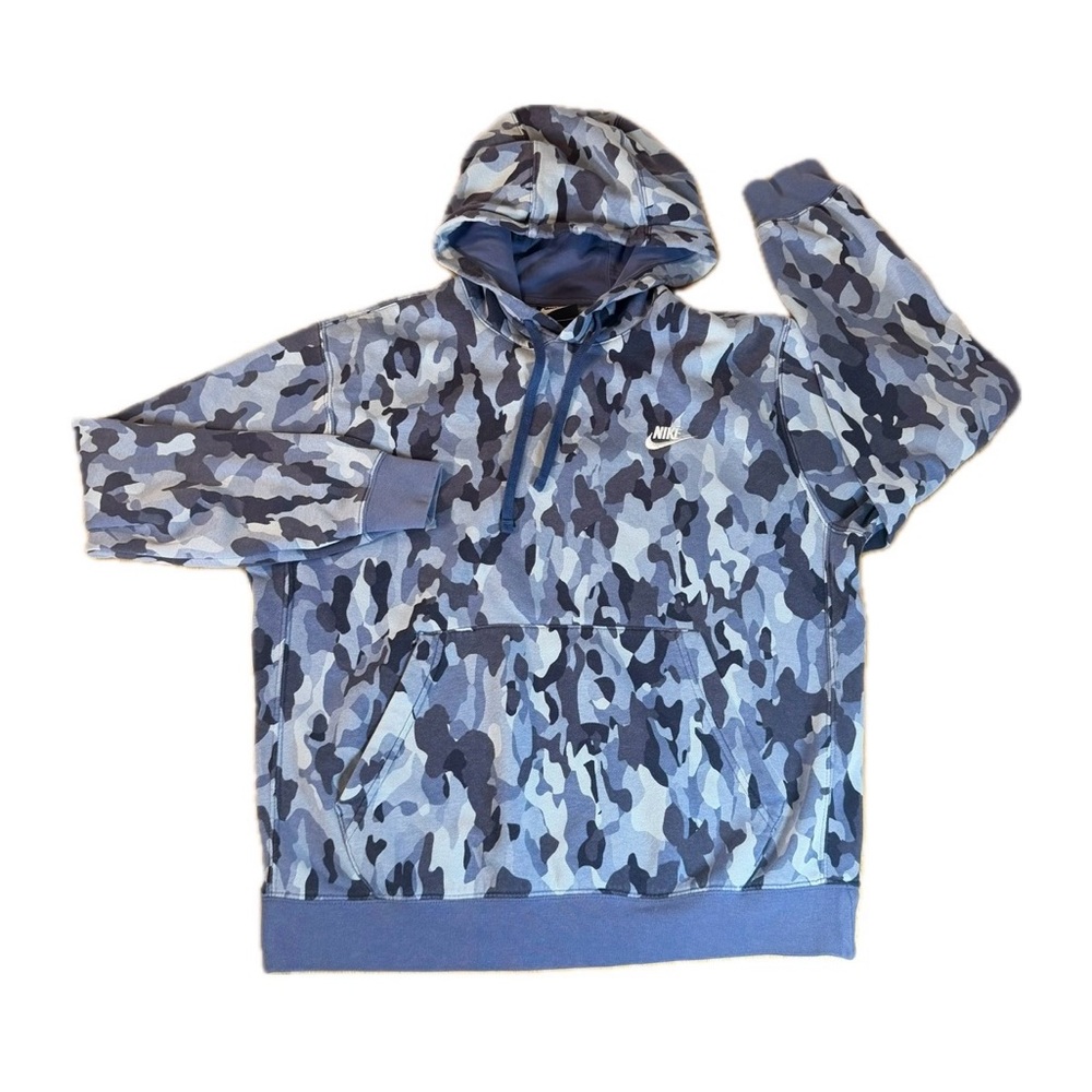 Nike Mens’s Sportswear Club Fleece Camo Hoodie Blue/Gray Size M